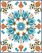 Teal Orange Floral Medallion Art Rug