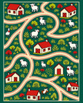 Farmhouse Animals and Houses Green Rug