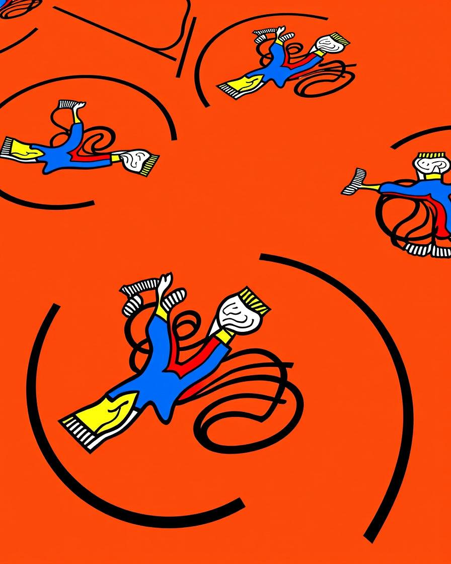 Playful Orange Blue Flying Figures Rug