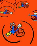 Playful Orange Blue Flying Figures Rug