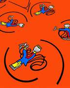 Playful Orange Blue Flying Figures Rug