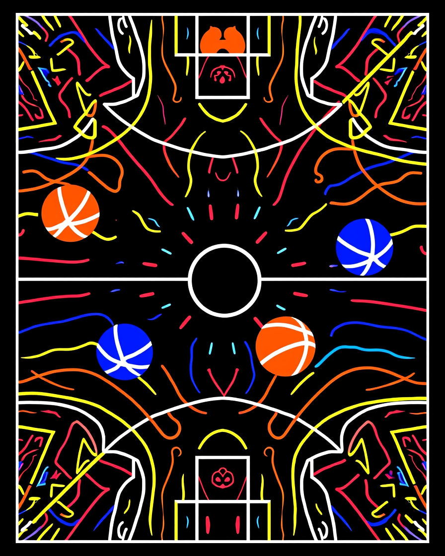 Vibrant Abstract Basketball Court Colors Rug