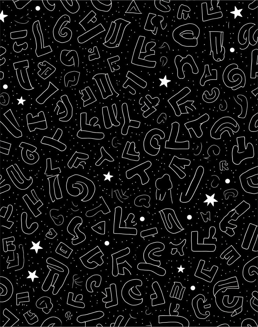 Black White Funky Alphabet Stars Rug