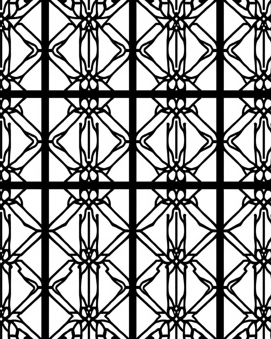 Black Geometric Art Deco Lattice Rug