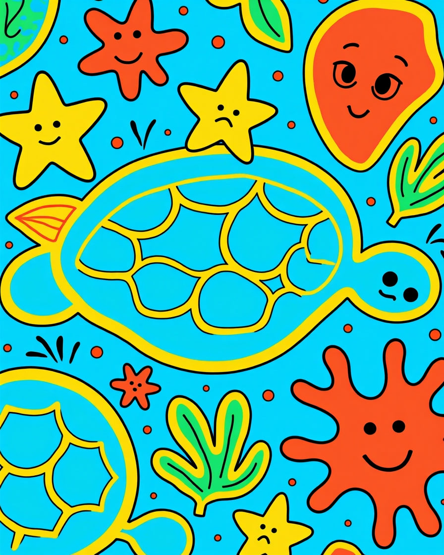 Whimsical Ocean Turtle Yellow Border Rug