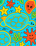 Whimsical Ocean Turtle Yellow Border Rug