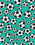 Teal Black White Soccer Balls Collage Rug