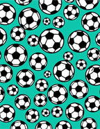 Teal Black White Soccer Balls Collage Rug