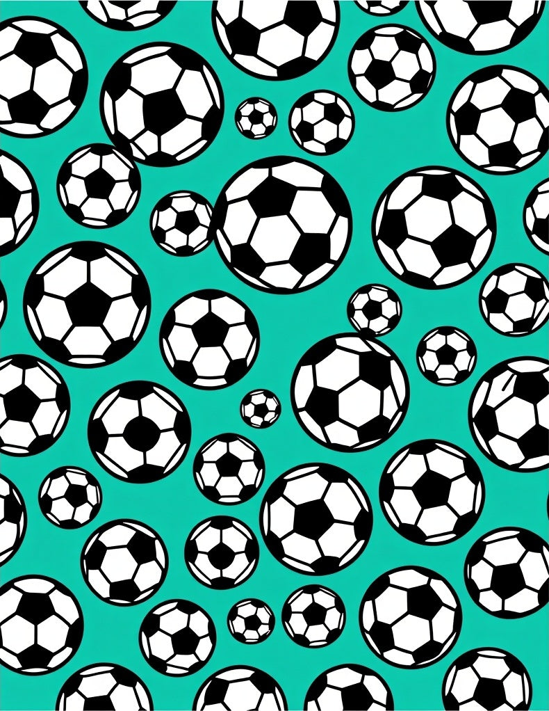 Teal Black White Soccer Balls Collage Rug