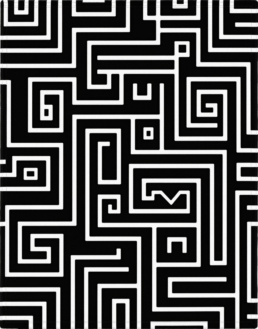 Monochromatic Black White Geometric Maze Rug