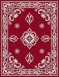 Deep Red White Curlicue Border Tapestry Rug