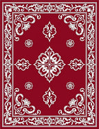 Deep Red White Curlicue Border Tapestry Rug