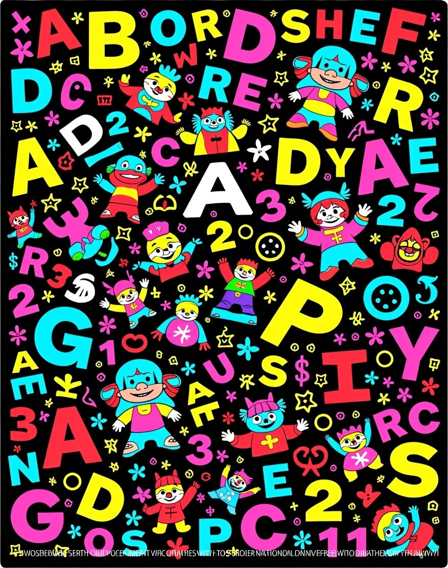 Childlike Alphabet Characters and Numbers Collection Rug