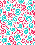 Bright Pink Teal Alphabet Swirls Rug