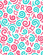 Bright Pink Teal Alphabet Swirls Rug