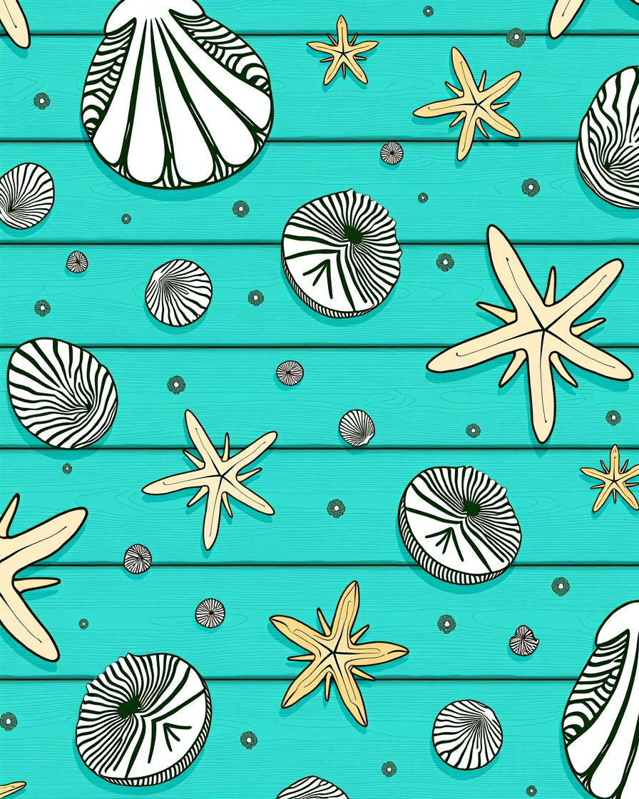 Oceanic Teal Starfish Seashell Collection Rug