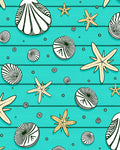 Oceanic Teal Starfish Seashell Collection Rug