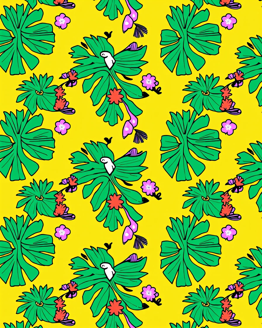 Tropical Parrot Leaf Flower Yellow Rug