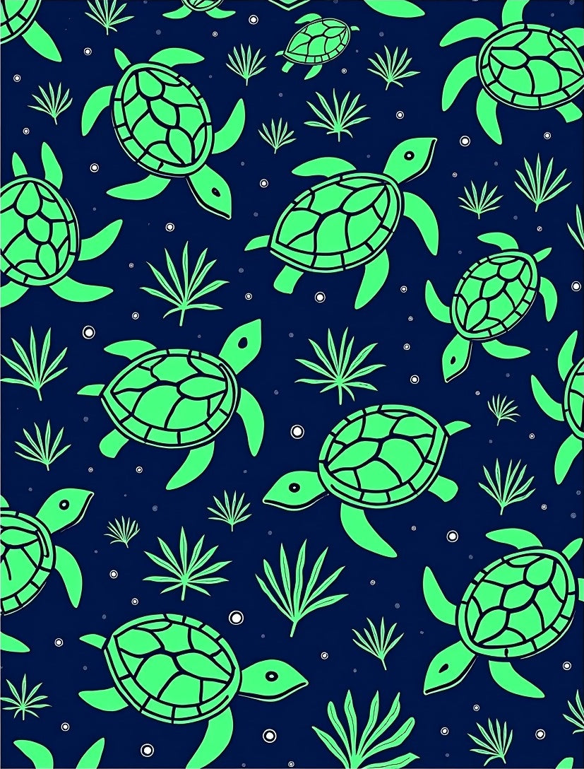 Neon Green Turtles Seaweed Navy Rug