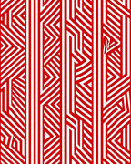 Bold Red Geometric Labyrinth Rug