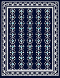 Deep Blue Floral Scrollwork Border Rug