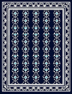 Deep Blue Floral Scrollwork Border Rug