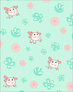 Cute Pink Cow Floral Mint Background Rug