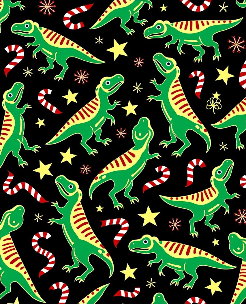 Green Dinosaur Candy Cane Stars Rug