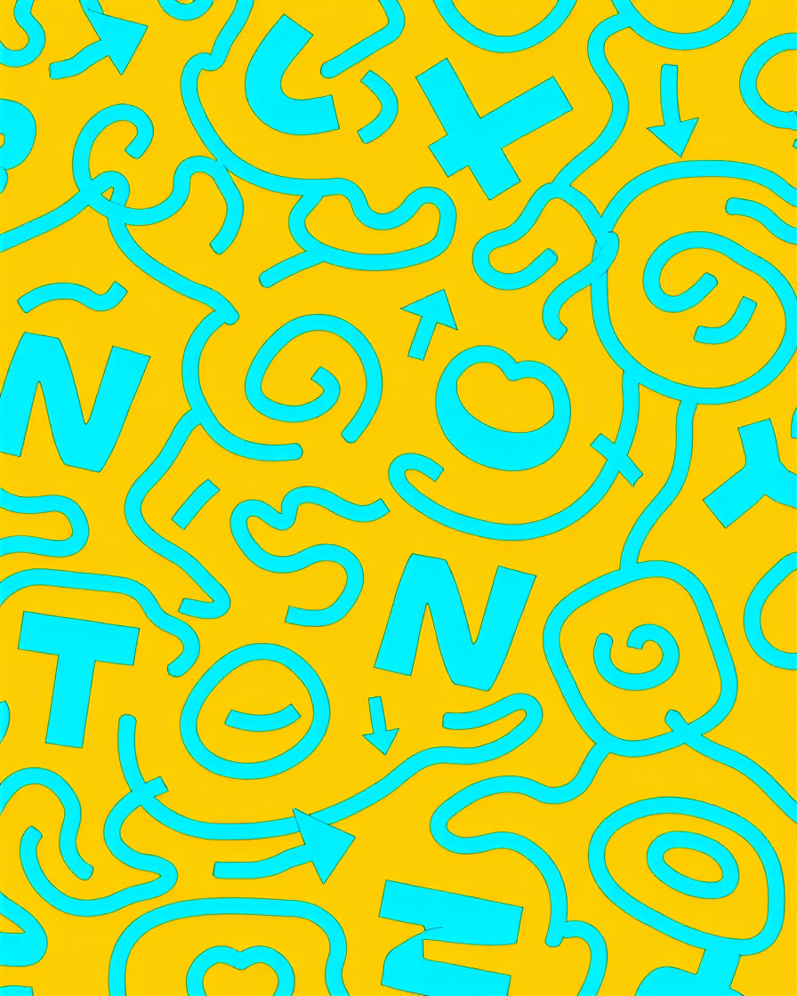 Bright Yellow Cyan Abstract Squiggles Rug