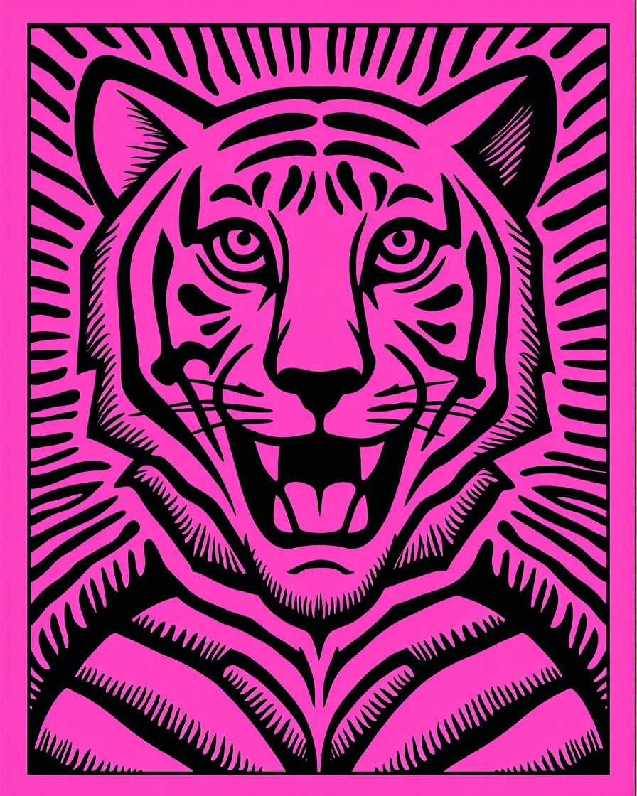 Bold Pink Tiger Face Statement Rug