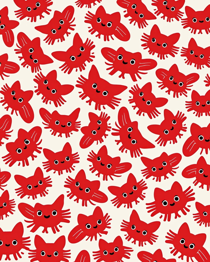 Cute Red Cat Faces Repeating Cream Rug