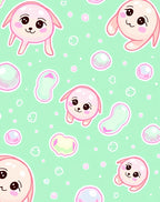 Cute Pink Puppy Bubbles Mint Background Rug
