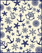 Nautical Navy Anchors Sunburst Snowflakes Rug