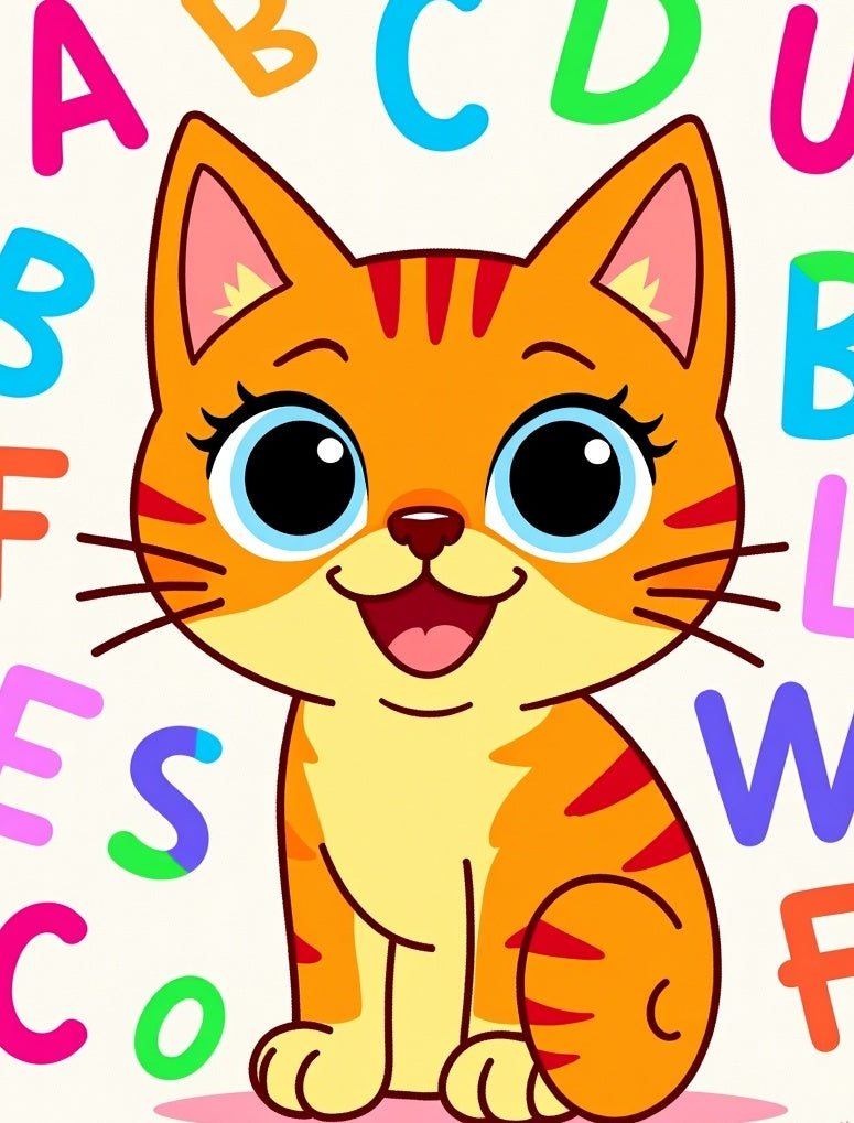 Playful Orange Cat Alphabet Collage Rug