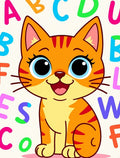Playful Orange Cat Alphabet Collage Rug