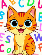 Playful Orange Cat Alphabet Collage Rug