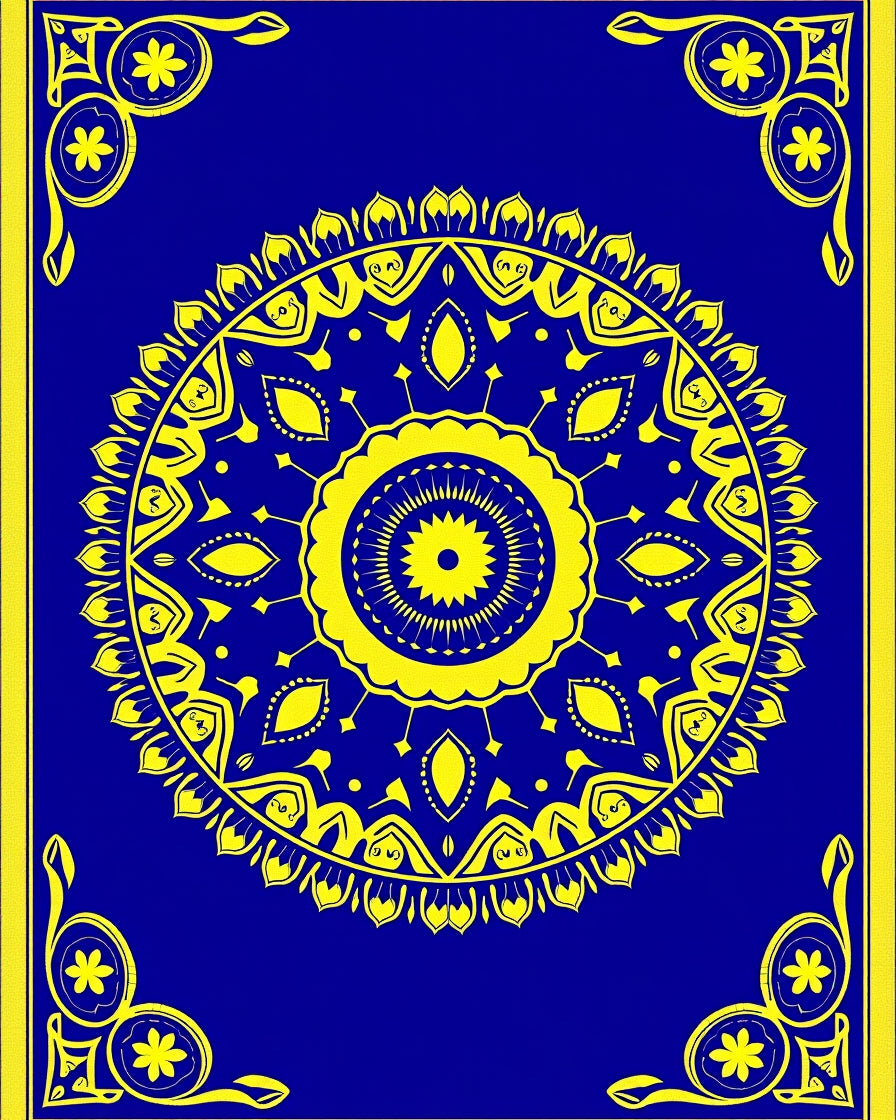 Royal Blue Yellow Medallion Mandala Rug
