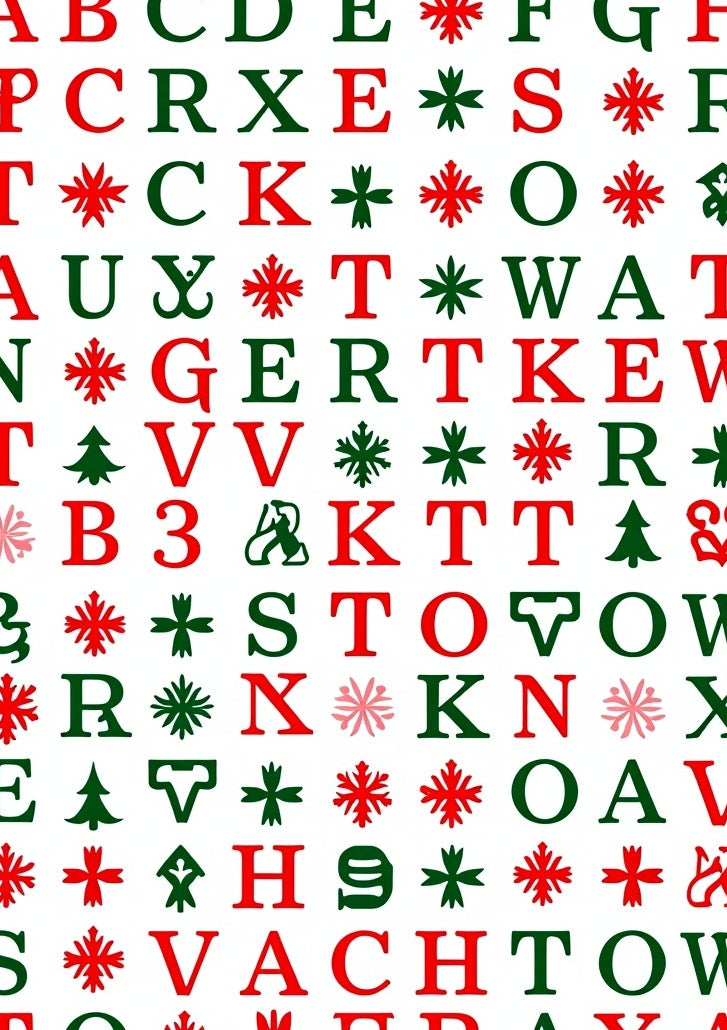 Red Green Alphabet Snowflakes Rug