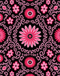 Bold Pink Floral Swirls Black Rug