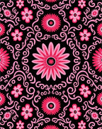 Bold Pink Floral Swirls Black Rug