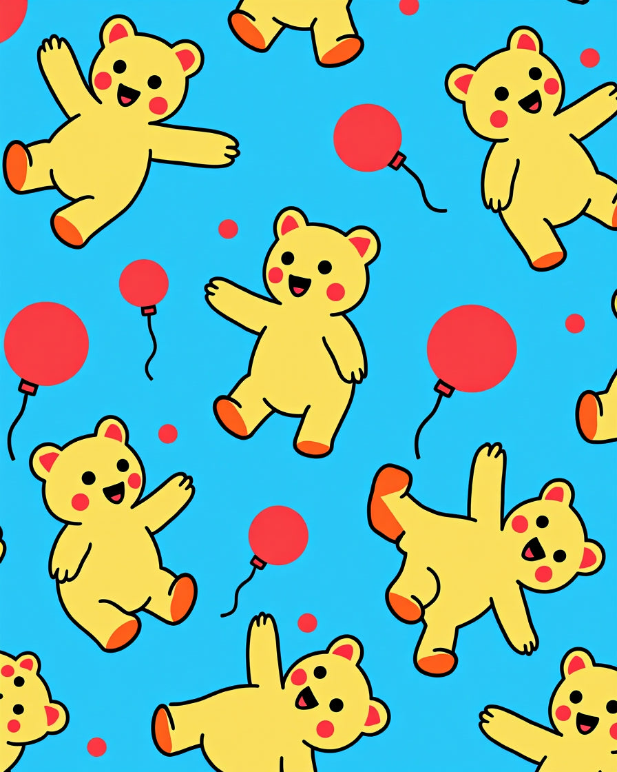 Playful Yellow Teddy Bears Red Balloons Rug