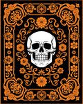 Monochromatic Orange Floral Skull Border Rug