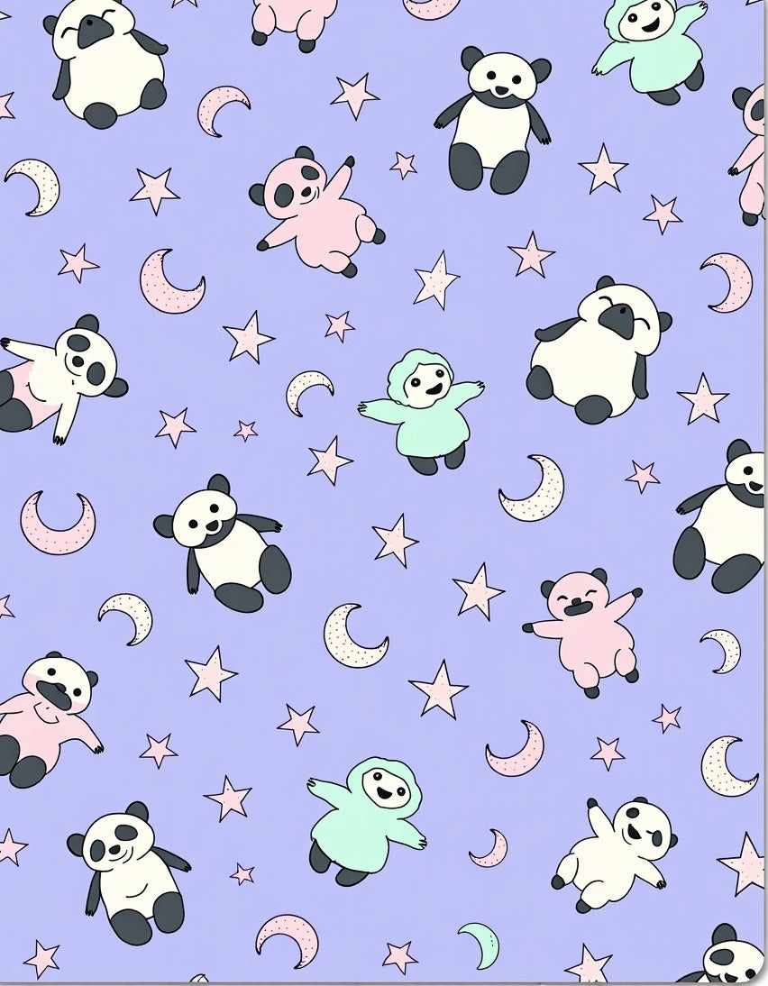 Whimsical Panda Moon Stars Lavender Rug