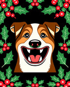 Happy Holiday Dog With Holly Border Rug