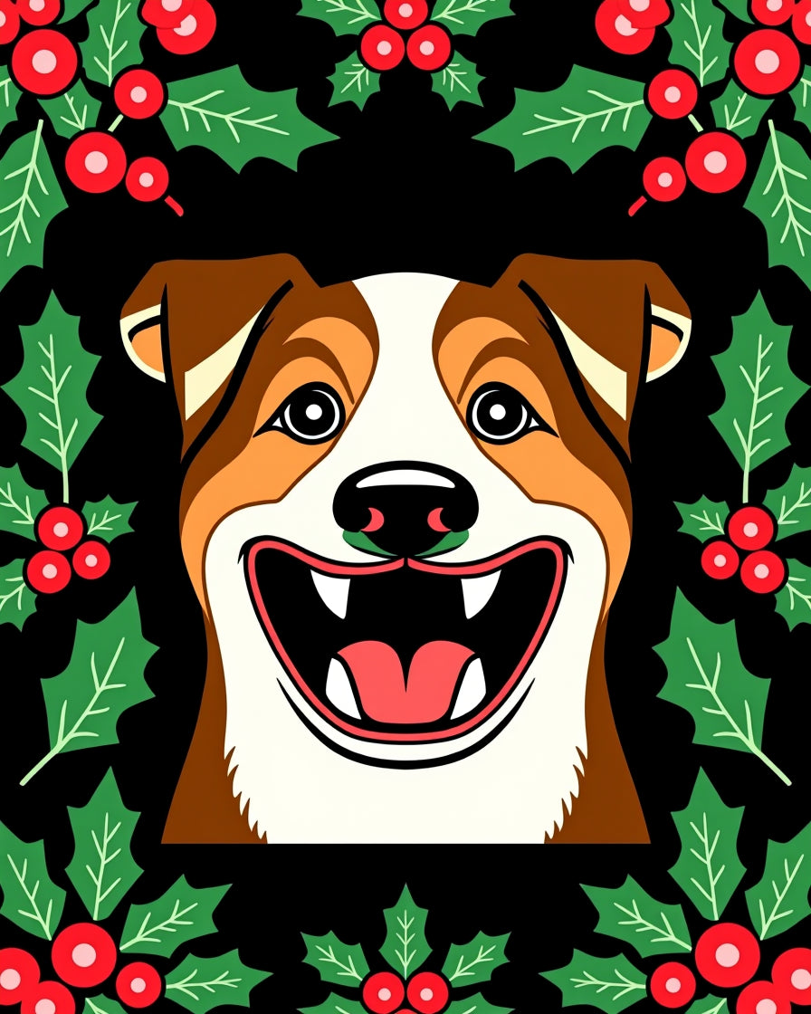 Happy Holiday Dog With Holly Border Rug