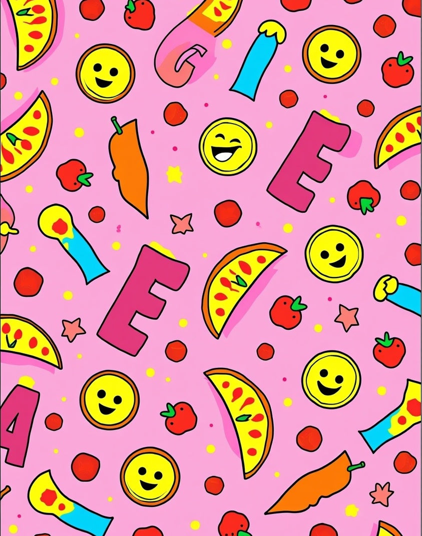 Pink Playful Pizza Smiley Emoticon Elements Rug