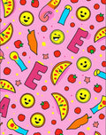 Pink Playful Pizza Smiley Emoticon Elements Rug