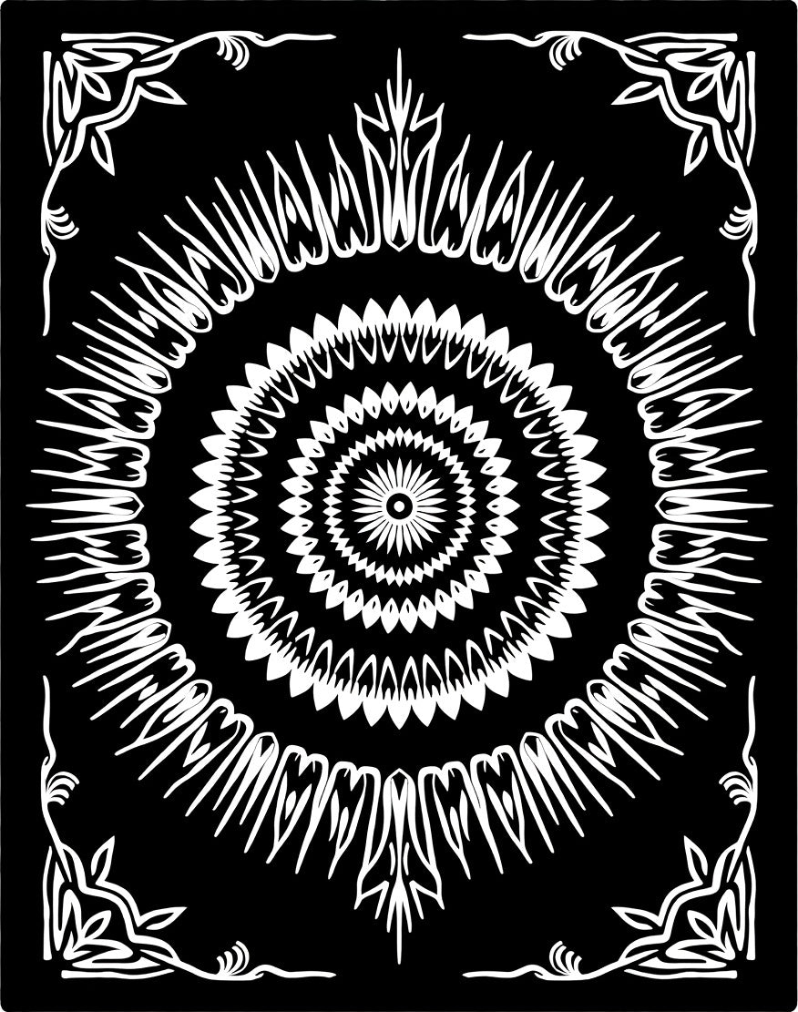 Black White Sunburst Mandala Corner Accents Rug