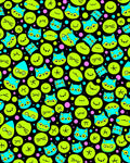 Bright Teal Cats Green Faces Black Background Rug
