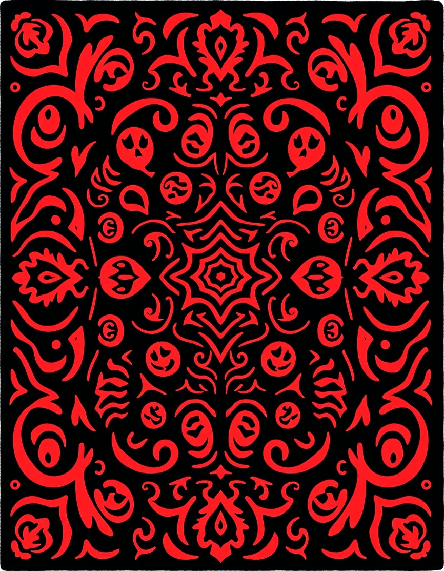 Crimson Black Ornate Swirl Rug